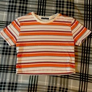 Brandy Melville Red and Oranges Striped Crop Top